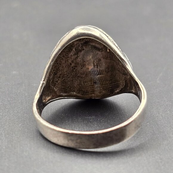 Sterling Silver High Dome Ring Size 7 Etched Ribbed Diamond-Cut Signed 5.69g - Picture 3 of 10